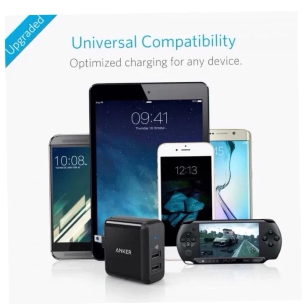 ANKER 24w Power Port 2 Charger (Black) (NWT)